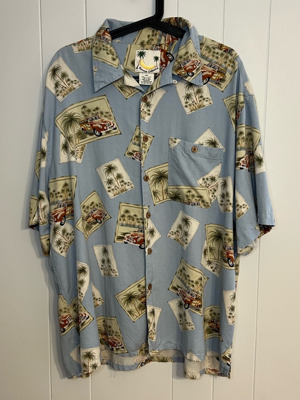 Banana Cabana Hawaiian 100% Silk‎ shirt Size XXL